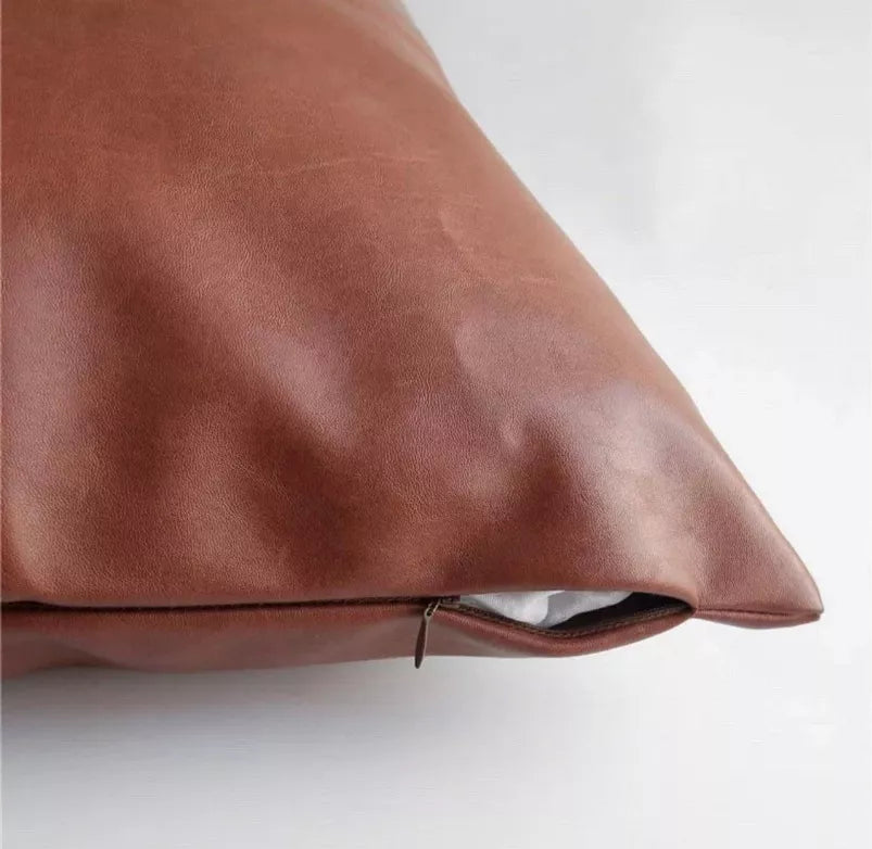 Faux Leather Throw Pillow Cover - Home Decor