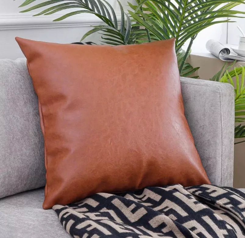 Faux Leather Throw Pillow Cover - Home Decor
