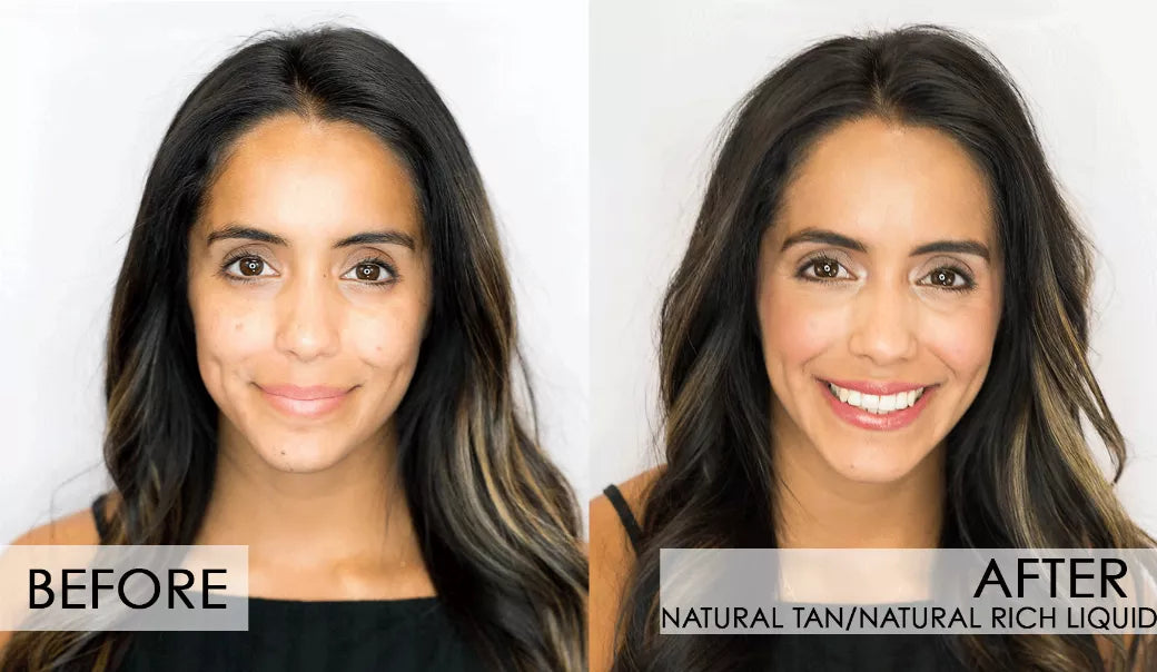 Liquid foundation on face, natural tan liquid shade (after result)