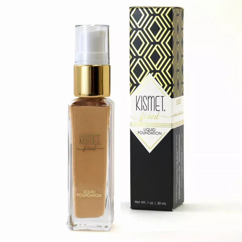 Liquid foundation bottle and box, Kismet fixed liquid foundation