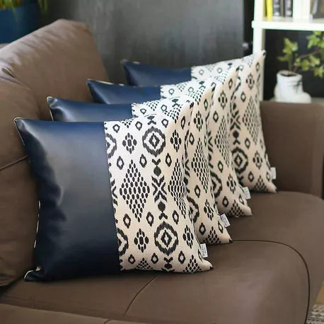 Bohemian Vegan Faux Leather Throw Pillow Set - Pillows