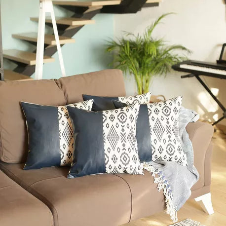 Bohemian Vegan Faux Leather Throw Pillow Set - Pillows