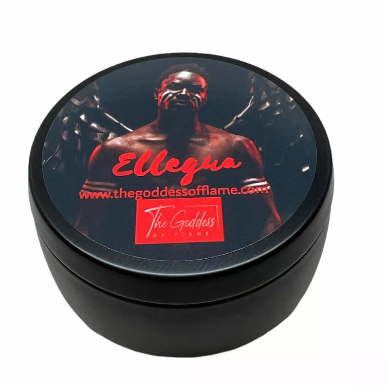 Spiritual offering candle tin with illustrated lid featuring a goddess design and logo