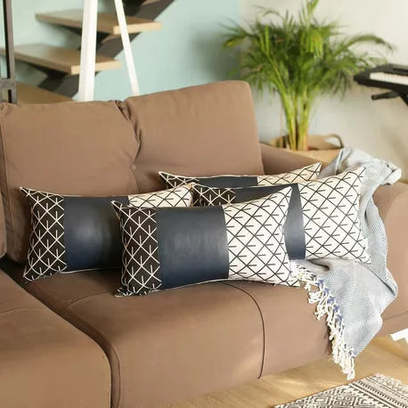 Bohemian Vegan Faux Leather Throw Pillow Set - Pillows