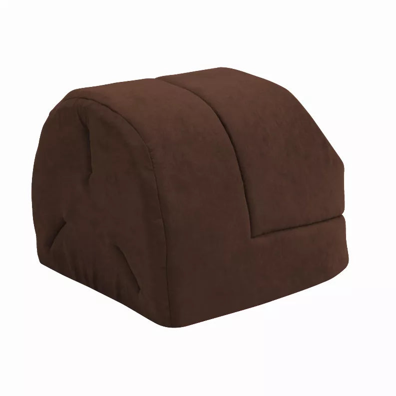 Brown cat cave bed with padded dome shape and oval entrance opening