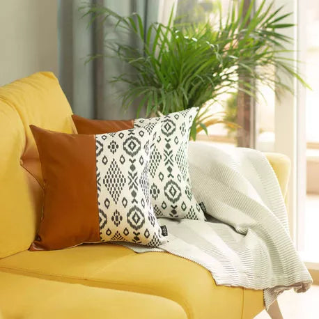 Bohemian Vegan Faux Leather Throw Pillow Set - Pillows