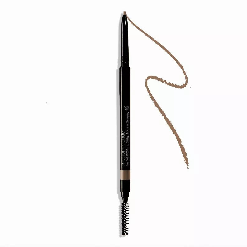 Retractable brow pencil with medium-brown tip and built-in spoolie brush