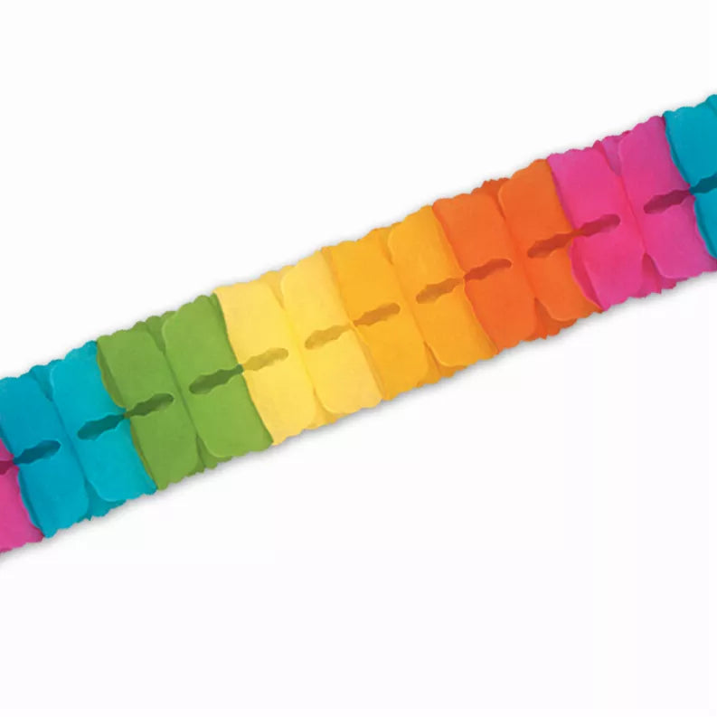 Multicolor tissue paper garland strip with accordion pleats and cross cutouts