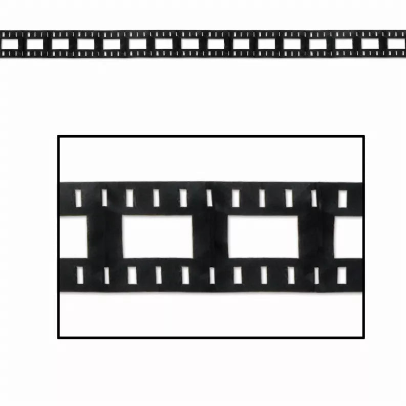 Black and white film-strip style tissue decoration with hanging squares