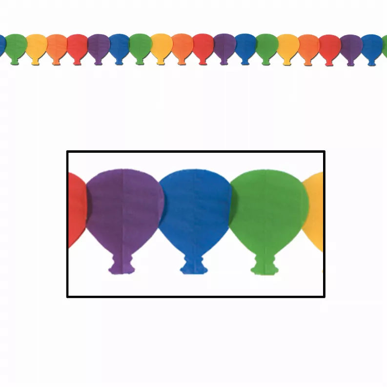 Colorful balloon-shaped tissue decorations garland with round cutouts
