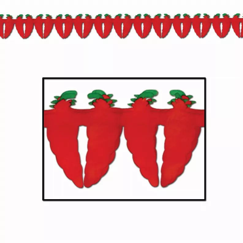 Strawberry tissue cutout garland, red with green tops, decorative banner.