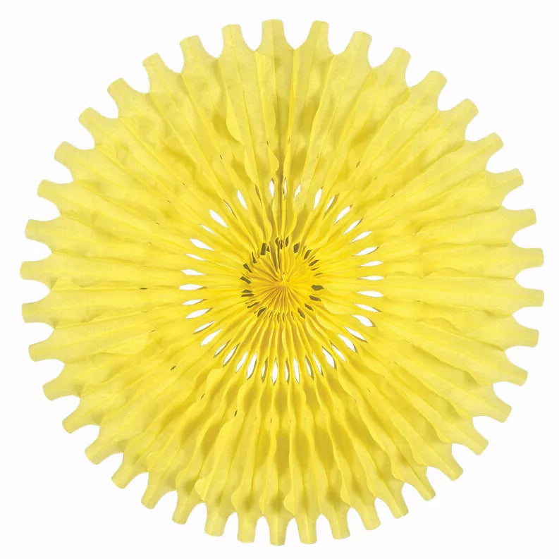 Yellow tissue pom-pom decoration with layered scalloped paper petals