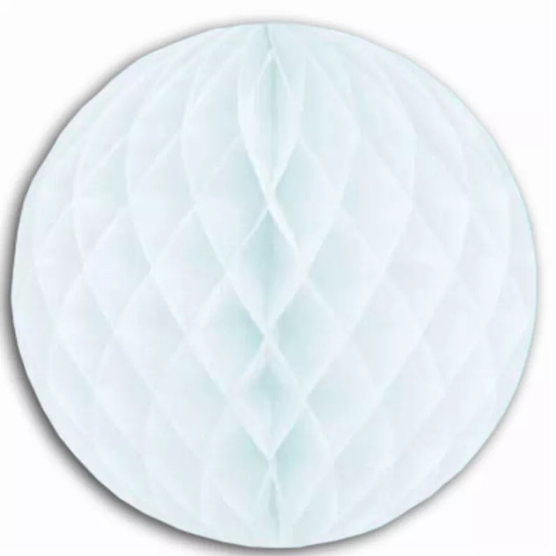 Round light blue tissue honeycomb decoration, ball-style with folded texture.