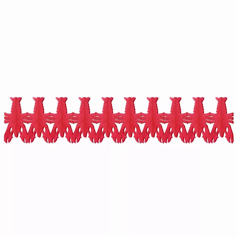 Red tissue fringe banner decoration strip with scalloped cutout bottom edge