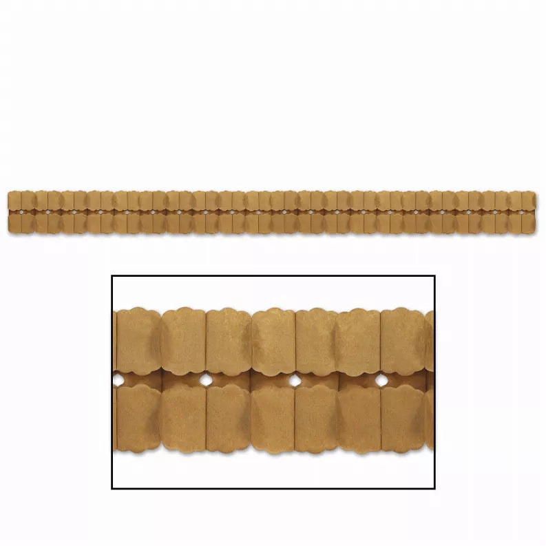 Brown tissue paper scalloped strip garland