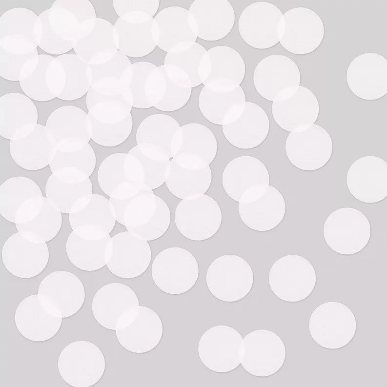 White tissue ball decorations, scattered round pom-poms for party backdrop