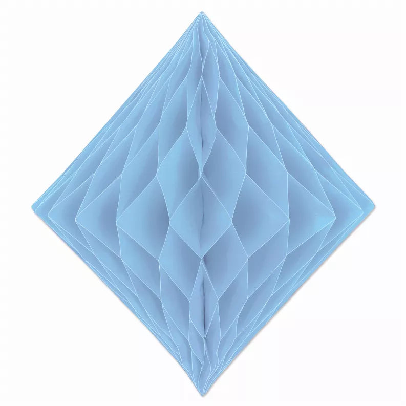 Blue tissue decoration with folded accordion diamond shape centerpiece