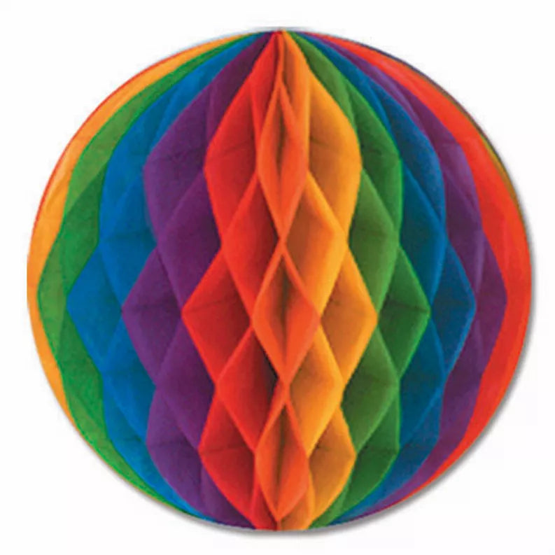 Multicolor tissue pom-pom decoration, round layered fan folds