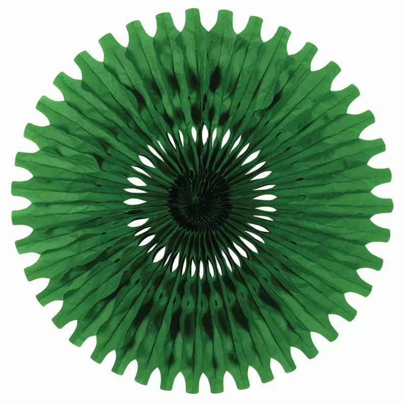 Green tissue paper rosette decoration with layered fan petals