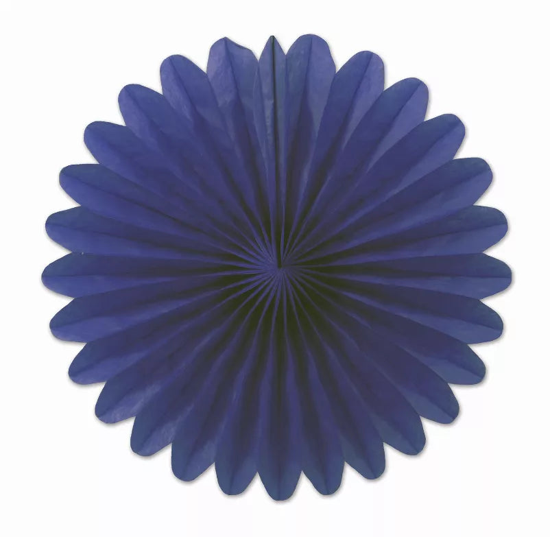 Blue tissue rosette decoration with layered fan folds