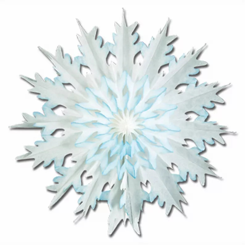 Light blue tissue snowflake decoration with layered cut-out points