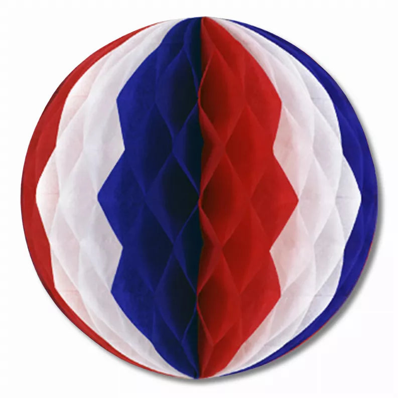 Red, white, and blue tissue paper honeycomb ball decoration