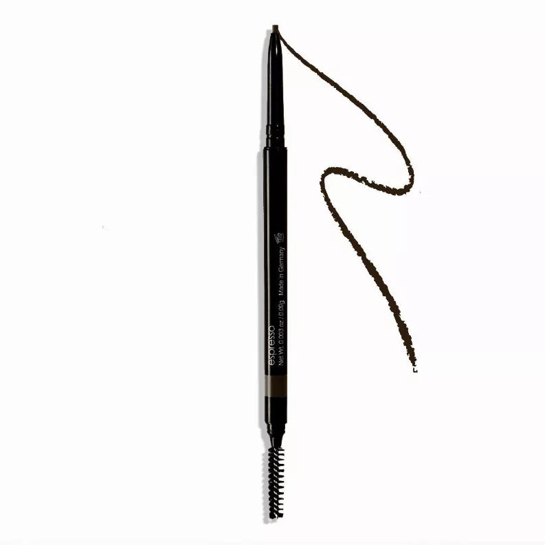 Retractable waterproof brow pencil with spoolie brush, black barrel and dark tip