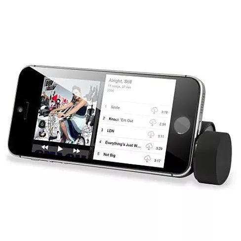 Smartphone power extender with built-in speaker, black clip-on accessory
