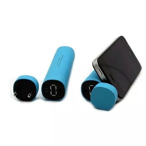 Blue power extender with built-in speaker modules and black phone connector