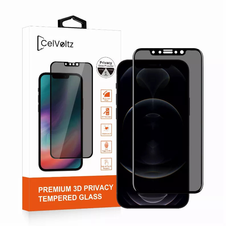 iPhone privacy 3D tempered glass screen protector, black glass panel with box packaging