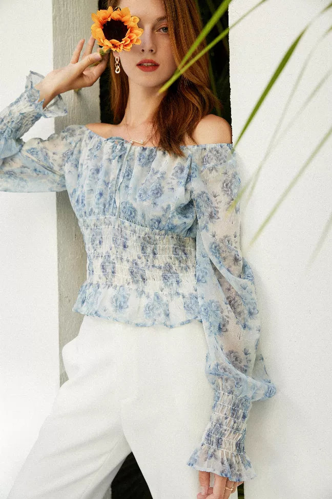 Sylphide | Ruffle Cyan Top Fangyan