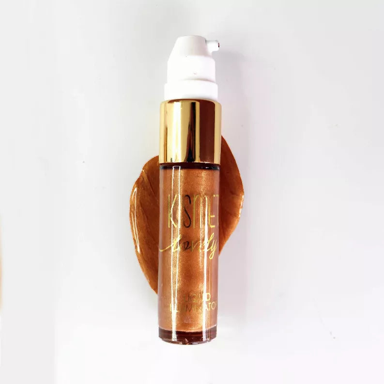 Lovely Liquid Illuminator bottle with amber-toned liquid and white pump cap