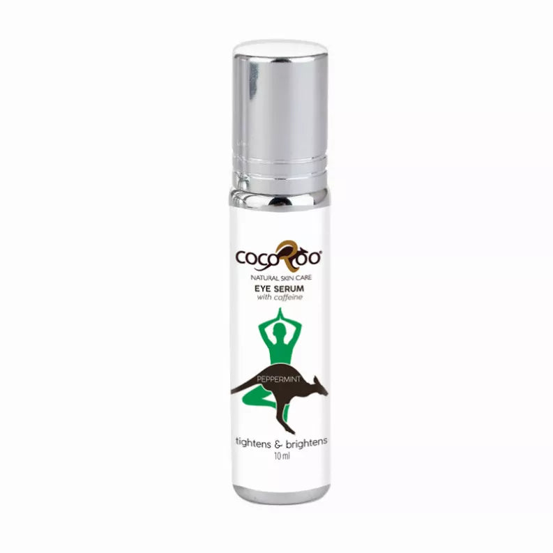 CocoRoo eye serum bottle with silver cap, peppermint label icon, 10 ml