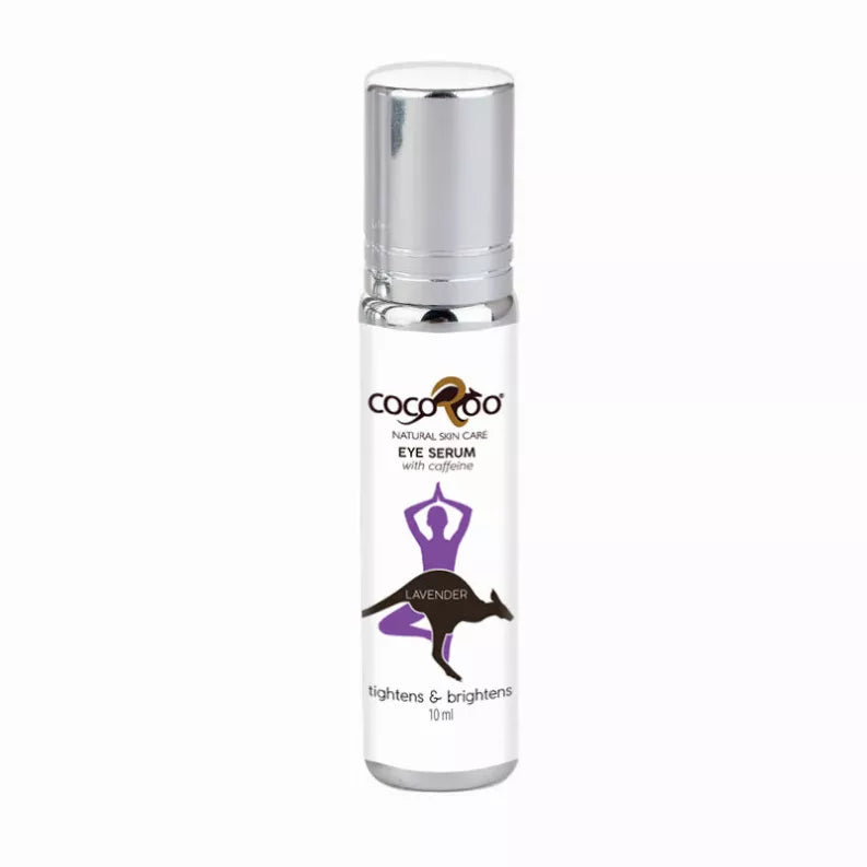CocoRoo eye serum bottle with silver cap, lavender label icon, 10 ml