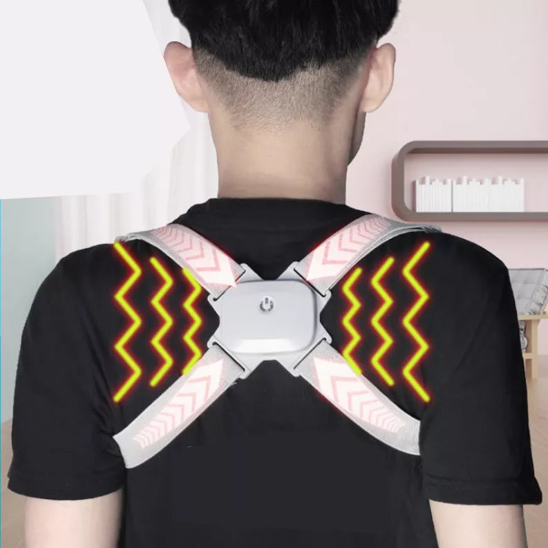 Black back support belt with gray cross straps and light-up neon zigzag accents