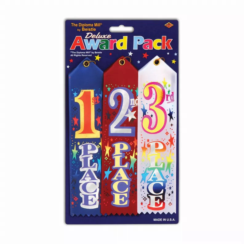 Deluxe award ribbon pack with 1st, 2nd, and 3rd number designs