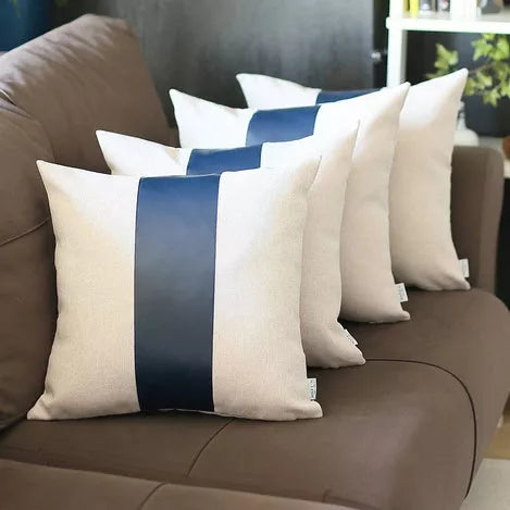 Bohemian Vegan Faux Leather Detailed Throw Pillow Set of 2 - Pillows