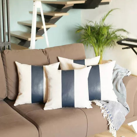 Bohemian Vegan Faux Leather Detailed Throw Pillow Set of 2 - Pillows