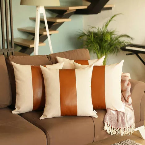 Bohemian Vegan Faux Leather Detailed Throw Pillow Set of 2 - Pillows