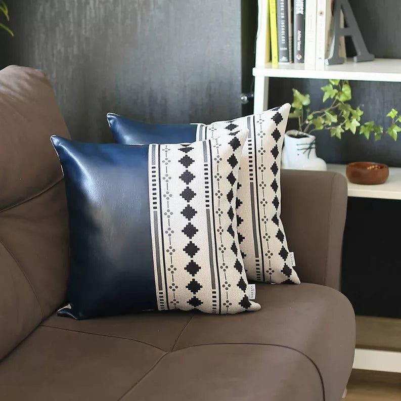 Bohemian Vegan Faux Leather Throw Pillow Set - Pillows