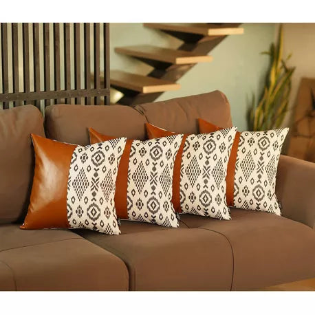 Bohemian Vegan Faux Leather Throw Pillow Set - Pillows