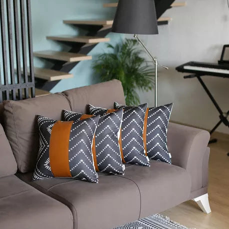 Bohemian Vegan Faux Leather Throw Pillow Set - Pillows