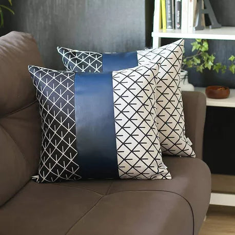 Bohemian Vegan Faux Leather Throw Pillow Set - Pillows