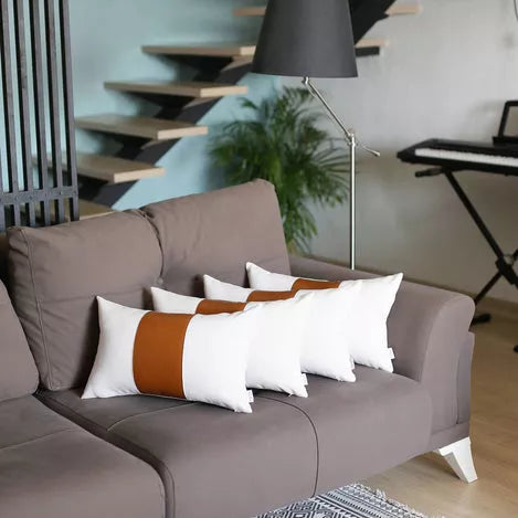 Bohemian Vegan Faux Leather Detailed Throw Pillow Set - Pillows