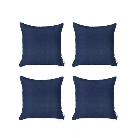Navy faux leather square throw pillow set of four, plain face, zipper edge