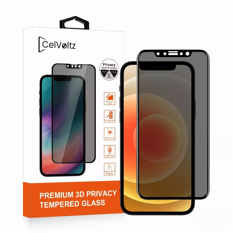 Privacy tempered glass screen protector for iPhone, 3D full-screen, rounded black frame
