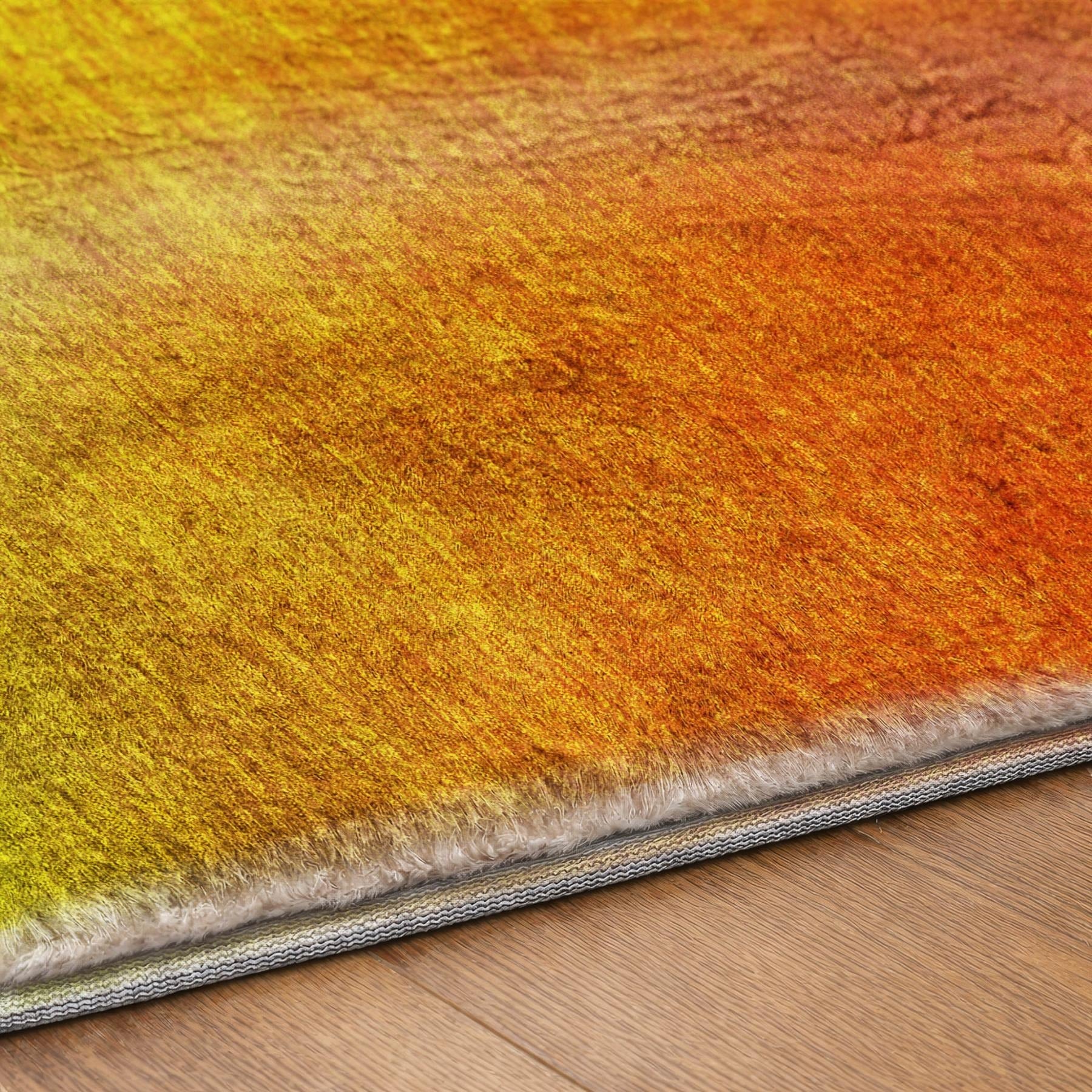 3' X 5' Terra Cotta And Gold Ombre Shag Washable Area Rug With UV Protection - Home & Garden