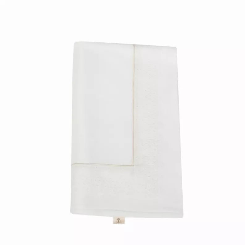 Laced in Grace white blanket with delicate lace trim along right and bottom edges