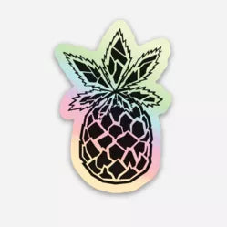 Die-cut potted pineapple sticker with pink patterned pot and green spiky leaves