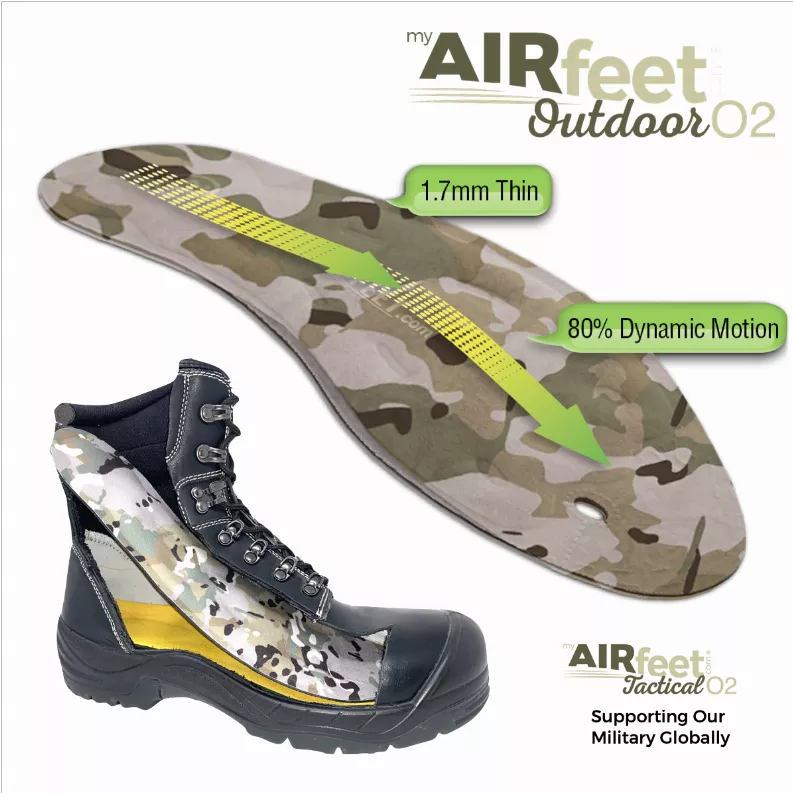 Camo OUTDOOR O2 insole with yellow grid and green dynamic motion stripe